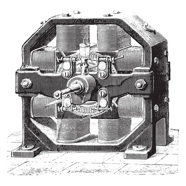 Sekizgen Gram Makine Vintage Illüstrasyon Kazınmış Endüstriyel Ansiklopedi Lami 1875 — Stok Vektör