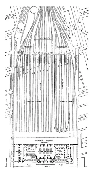 Union Terminal Una Estación Ferrocarril Pasajeros Barrio Queensgate Cincinnati Dibujo — Archivo Imágenes Vectoriales