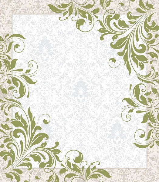 Vintage Uitnodigingskaart Met Sierlijke Elegante Retro Abstract Floral Design Olijfgroen — Stockvector