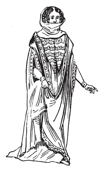 本插图代表了爱德华 时期的女性服装 复古线条绘画或雕刻插图 — 图库矢量图片