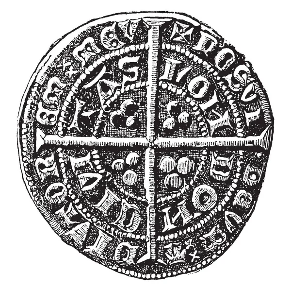 Reverse Side Groat Edward Iii Английская Серебряная Монета Рисунок Винтажной — стоковый вектор