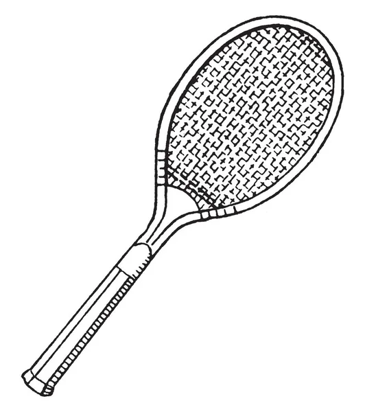 Une Raquette Pour Jouer Tennis Dessin Ligne Vintage Illustration Gravure — Image vectorielle