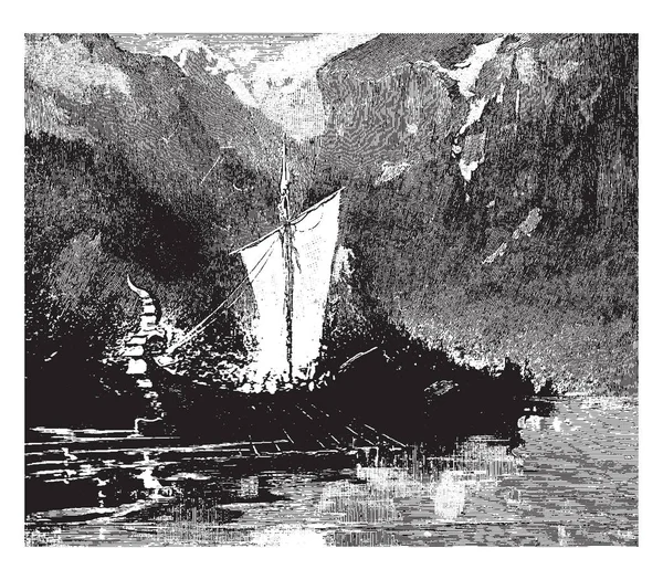 Les Navires Vikings Étaient Des Navires Conception Unique Dessin Ligne — Image vectorielle