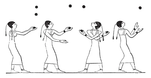 Ballspiel Ägypten Vintage Gravierte Illustration — Stockvektor