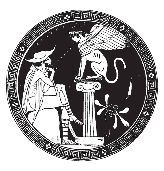 Αυτή Την Εικόνα Cedipus Καθόταν Στο Βράχο Φορούσε Ένα Καπέλο — Διανυσματικό Αρχείο