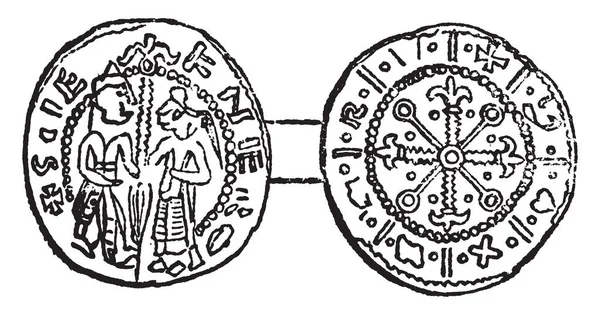 Иллюстрация Представляет Монету Генри Стивена Рисунок Винтажных Линий Гравировка Иллюстрации — стоковый вектор