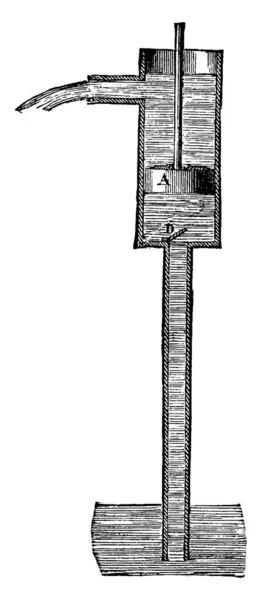 Figura Teorica Della Pompa Sollevamento Del Cofano Illustrazione Incisa Vintage — Vettoriale Stock