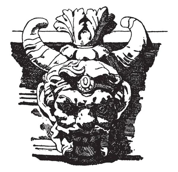 Grotesque Horn Mask Дизайн Используемый Клавиатурах Резной Мебели Винтажный Рисунок — стоковый вектор
