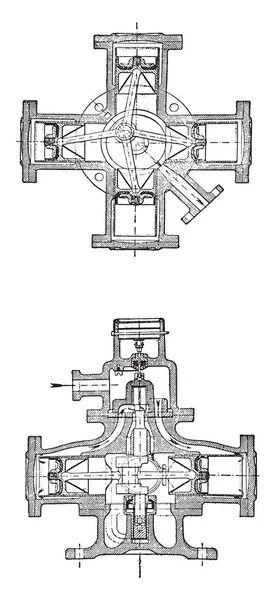 本のシリンダー サマン システム ビンテージの刻まれたイラストに水道メーター 産業百科事典 1875 — ストックベクタ