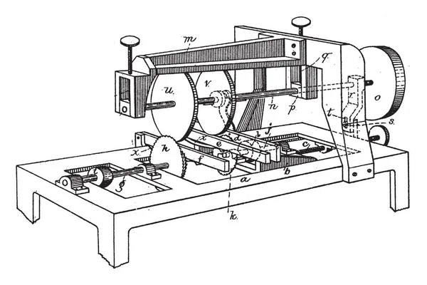 Illustration Represents Machine Sawing Grooving Vintage Line Drawing Engraving Illustration — Stock Vector