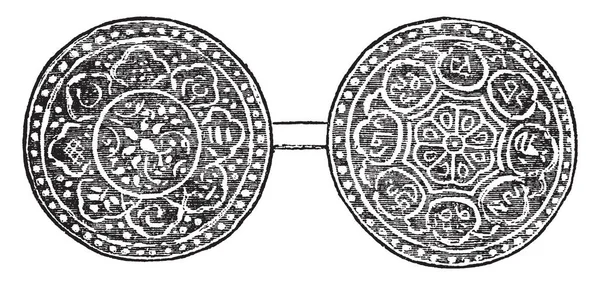 Тибетская Монета Которая Одобрена Императорскими Властями Китая Рисунок Винтажной Линии — стоковый вектор