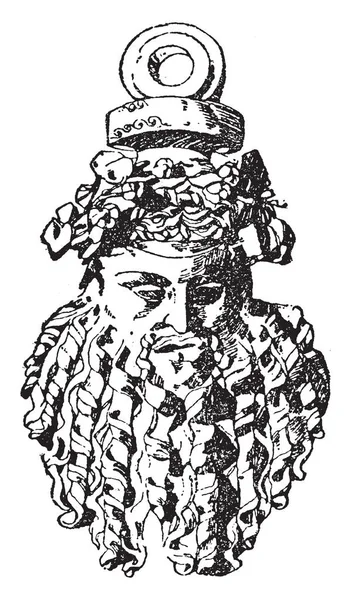 Bacchus Mask Estilo Itálico Graeco Fragmento Recipiente Utensilio Dibujo Línea — Archivo Imágenes Vectoriales