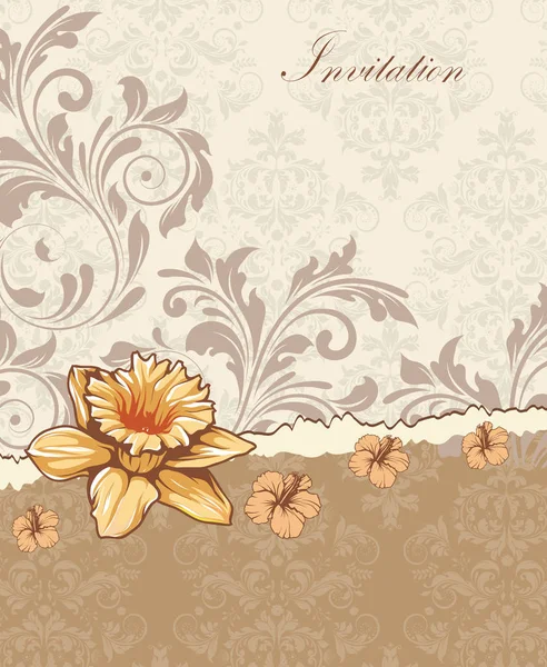 Vintage Uitnodigingskaart Met Sierlijke Elegante Retro Abstract Floral Design Geel — Stockvector