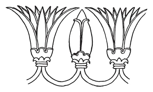 Asyryjska Ornament Jest Motywem Lotus Vintage Rysowania Linii Lub Grawerowanie — Wektor stockowy