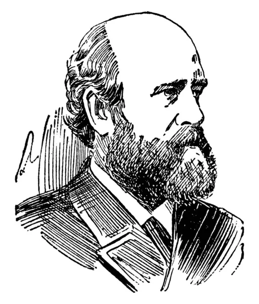 1839 1897 他是美国政治经济学家和新闻工作者 著名为他的工作进展和贫穷在 1879年 复古线绘画或雕刻例证 — 图库矢量图片