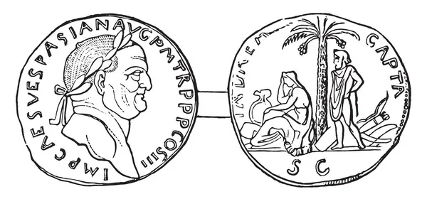 通貨ウェスパシアヌス ヴィンテージには 図が刻まれています 産業百科事典 1875 — ストックベクタ