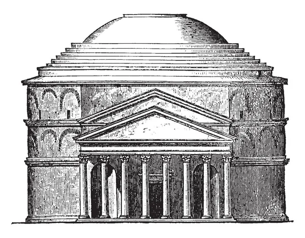 最も重要な円形の建物の最も美しいローマでパンテオンのファサードの列なし周辺 アウグストゥス ビンテージの線描画や彫刻イラストの治世に完成品 — ストックベクタ