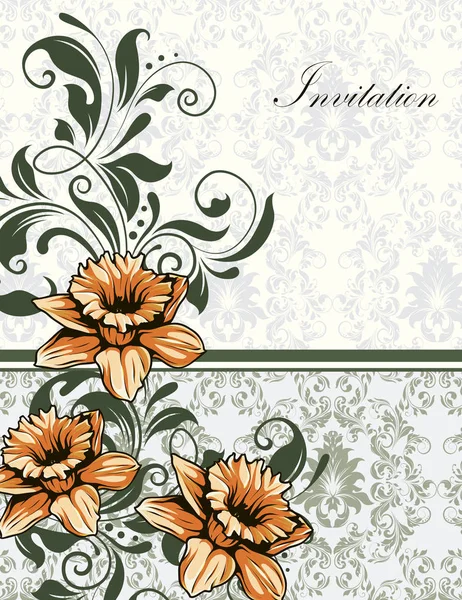 Vintage Einladungskarte Mit Kunstvollem Elegantem Retro Abstrakten Blumenmuster Gelben Orangefarbenen — Stockvektor