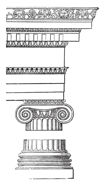 Ionic Order Four Sided Capital Standard Reintroduced Vintage Line Drawing — стоковый вектор