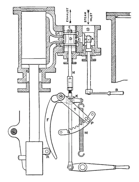 Questa Illustrazione Rappresenta Valvola Ingranaggio Martello Vapore Disegno Linea Vintage — Vettoriale Stock