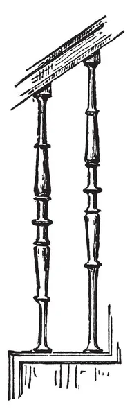 Baluster Spindel Trap Stok Schacht Vierkant Steen Vintage Lijntekening Gravure — Stockvector