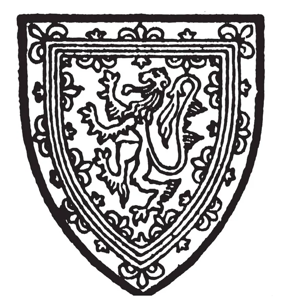 Шотландия Несла Золото Льва Двойной Трещины Цветущие Винтажные Линии Рисунок — стоковый вектор