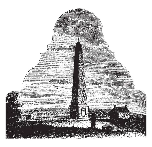 格罗顿的纪念碑是专门为在格罗顿高地战役中倒下的后卫们准备的 这些人是复古的线条绘画或雕刻插图 — 图库矢量图片