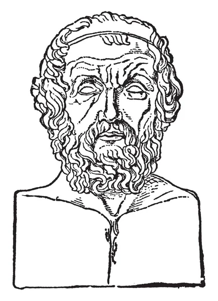 Гомер Древнегреческим Поэтом Который Написал Илиаду Одиссею Рисунок Винтажной Линии — стоковый вектор