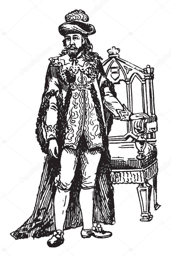 This illustration represents Lord Mayor of London from the Time of Charles II, vintage line drawing or engraving illustration.