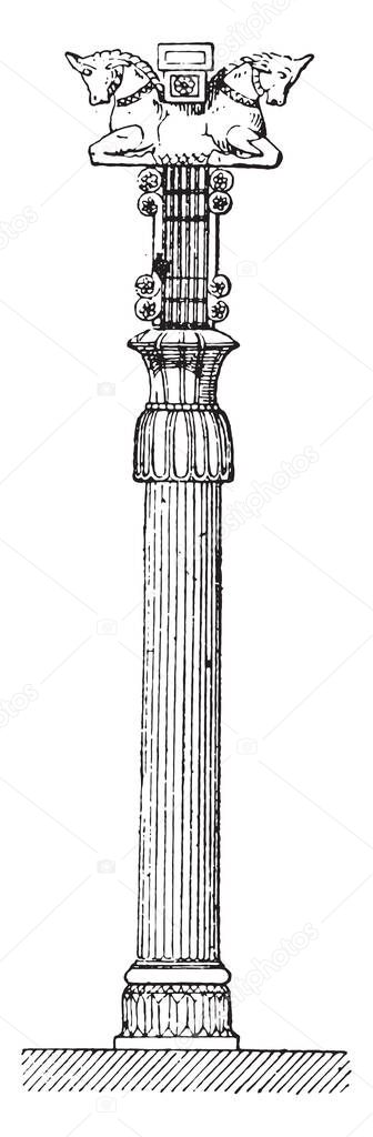 Persepolis column, vintage engraved illustration