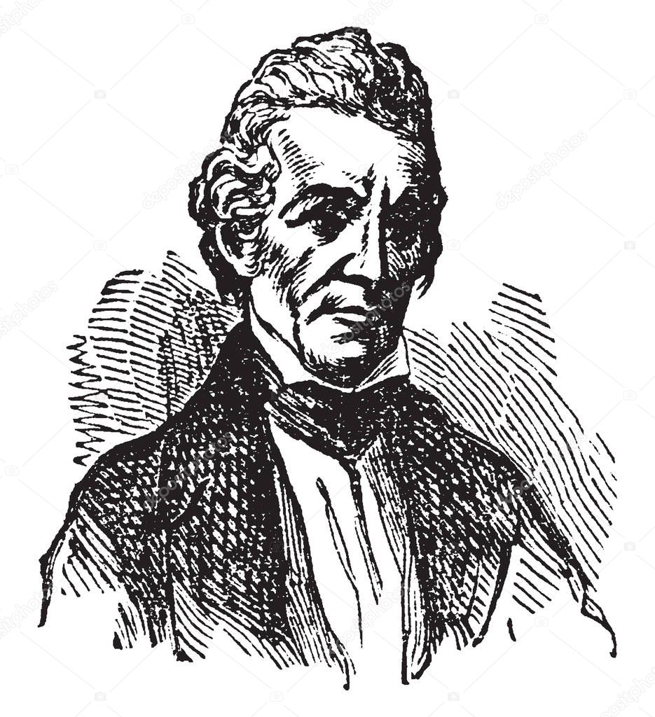 James Knox Polk, 1795-1849, he was the eleventh president of the United States, speaker of the house of representatives and governor of Tennessee, vintage line drawing or engraving illustration