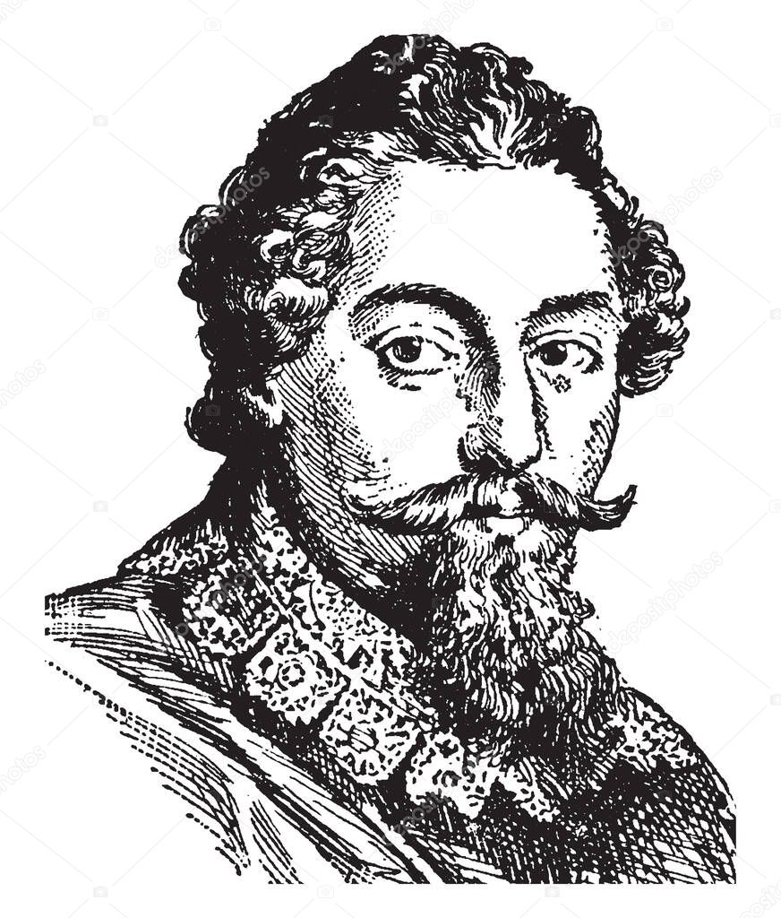 Francis Beaumont, 1584-1616, Beaumont was a poet, playwright and dramatist in the English renaissance theatre, vintage line drawing or engraving illustration
