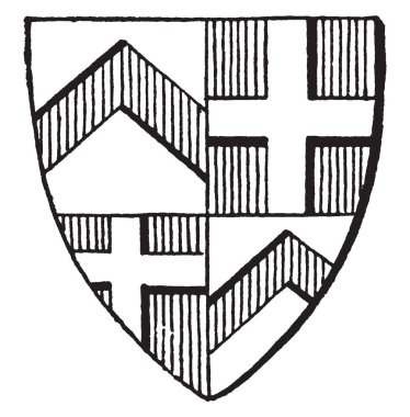 Üç aylık kalkan bir chevron gules, çizim veya şekil oyma vintage çizgi vardır.