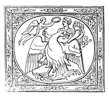 Sanki o bir Tanrı, vintage çizgi çizme veya oyma illüstrasyon olarak onu tedavi ediyor ona dua birine bir kadın teklif ediyor.