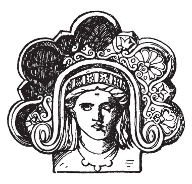 Greko-italik Akroter, apex, Gable, Greko-italik, süs, pişmiş toprak, vintage çizgi çizme veya illüstrasyon oyma.