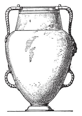 Vazo ile dört kulplu, vintage illüstrasyon kazınmış.