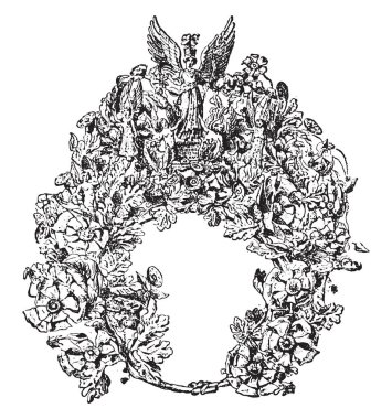 Cenaze altın taç, vintage illüstrasyon kazınmış.