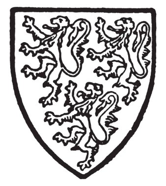 Fiennes masmavi üç aslan altın, vintage çizgi çizme veya oyma illüstrasyon delik.