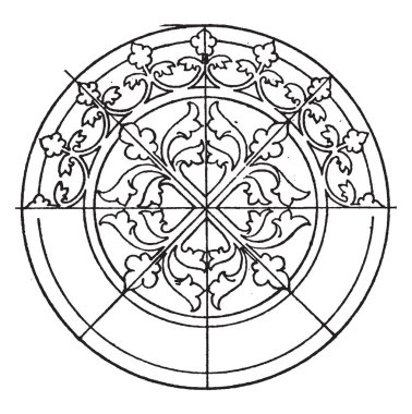 Ortaçağ dairesel paneldir 14.yüzyılda tasarım, onun bulunan taş levha, vintage çizgi çizme veya oyma illüstrasyon.