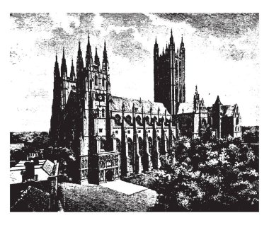 Canterbury Katedrali, Başpiskopos tartışma, kilise, ortaçağ, Papalık güç, vintage çizgi çizme veya oyma illüstrasyon.