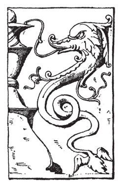 İtalyan Rönesans yunus Louvre Paris, vintage çizgi çizme veya oyma illüstrasyon bulunur.