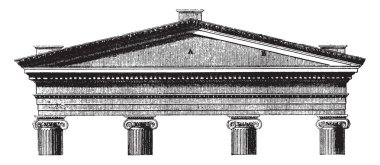 Acroterium açı veya bir alınlıklı, mimari süsleme bir düz base, acroter veya Süpürgelik, vintage çizgi çizme veya oyma illüstrasyon üzerinde yerleştirilen apeks Kaide olduğunu.