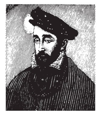 Henri II, 1519-1559, o bir hükümdar House Valois ve papaz 1547 Fransa'nın 1559, vintage çizgi çizme veya oyma illüstrasyon yapıldı.