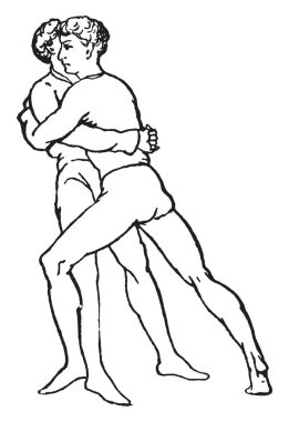 Bir güreşçi düştüğünü yapmak için diğer yandan sıçramaları. Güreşçi güreş oyunu arka topuk yaklaşımı onu sonbahar, vintage çizgi çizme veya oyma illüstrasyon yapmak için kullanıyor.