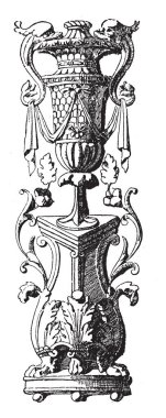 Vazo bir panel alt kısmında, bir arabada, vintage çizgi çizme veya oyma.