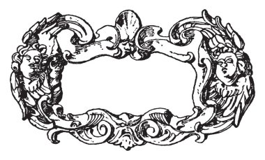 Rönesans kayış çalışma çerçeve çırpınan şeritler ve melek-kafaları sık ekledi, vintage çizgi çizme veya oyma illüstrasyon markalarıdır.