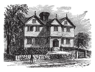 Bir ev Roger William, vintage çizgi çizme veya oyma illüstrasyon.