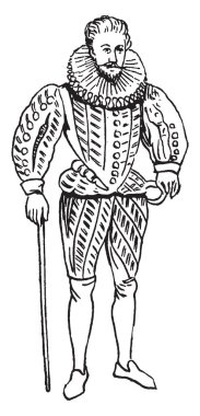 Bu çizimde temsil erkek kostüm Elizabeth andan itibaren ben, vintage çizgi çizme veya oyma illüstrasyon.