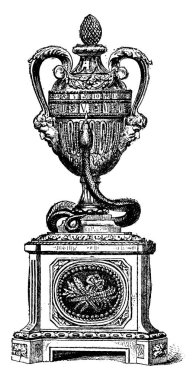 Sarkaç lacivert ve yaldızlı bronz ve Marie Antoinette, vintage oyulmuş illüstrasyon aitti, elmas, kakma, oyma. Endüstriyel ansiklopedi E.-O. Lami - 1875.