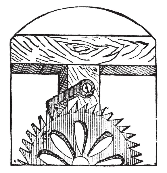 この図を表す機械 ツール ビンテージ ライン描画または彫刻イラストに使用されているラチェット — ストックベクタ